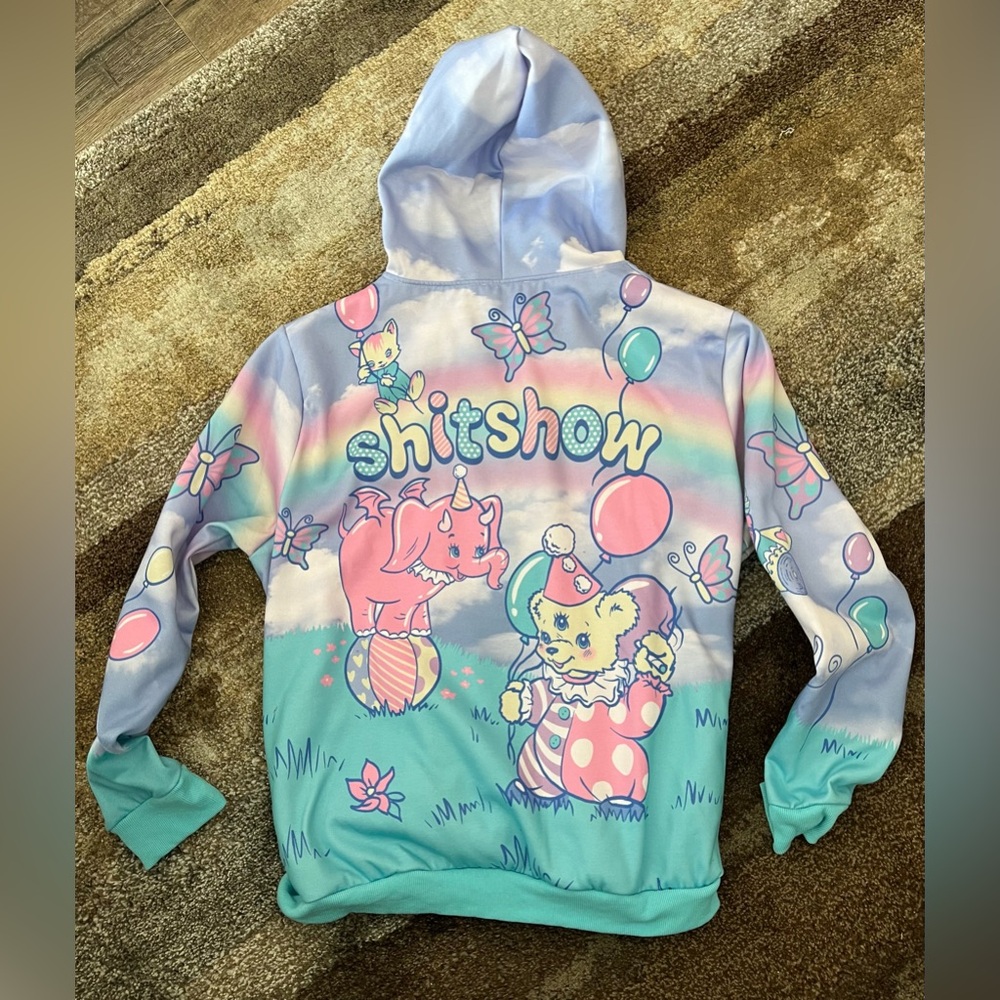 “Sugar Thrillz” by DOLLS KILL Pastel ZIP-UP HOODIE; XL; playful ADULT graphics*